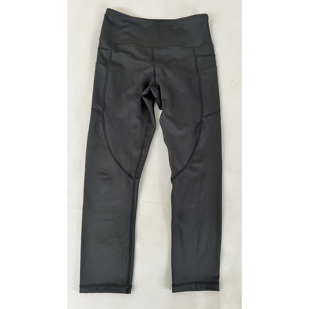 Zyia Active Womens Size Medium Biack‎ Cropped Side Pockets Leggings Logo